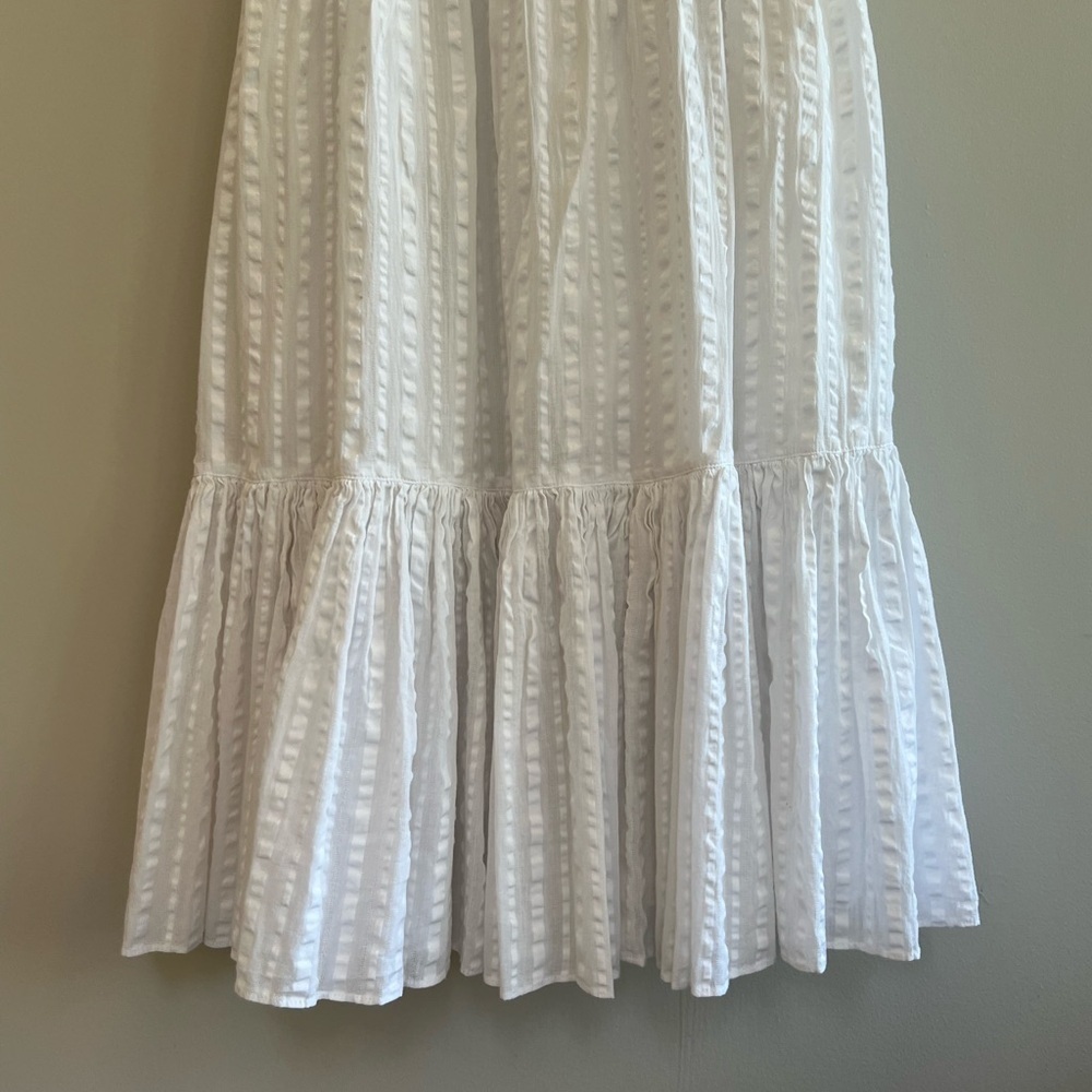 Tory Burch Off Shoulder White Cotton Seersucker Striped Ruffle Dress, size 2 - Picture 6 of 13